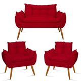 Kit Namoradeira Opala Sala Quarto + 02 Poltrona Balaqui Decor Vermelho