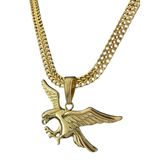 Cordão Lacraia 10mm + Pingente Águia - Banhado A Ouro 18k