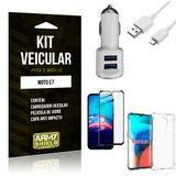 Kit Moto E7 Carregador Veicular Tipo C + Capa Anti Impacto + Película Vidro 3D - Armyshield