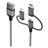 Cabo 3 em 1 Geonav 1,5M Light Mfi Micro-USB USB-C