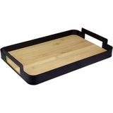 Bandeja Decorativa Para Servir Home&amp;co Fundo Em Madeira Metal 6x35x35cm Preto