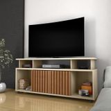 Rack Bancada Sala Com Pés De Rodinha E 2 Portas Ripada Dallas 160x72cm Off White / Ipê