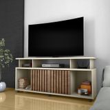 Rack Bancada Sala Com Pés De Rodinha E 2 Portas Ripada Dallas 160x72cm Off White / Canela