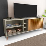 Rack  Bacada  Sala Para Tv Até 50 Polegadas Com Porta Ripada Luara 160x60cm Off White / Ipê