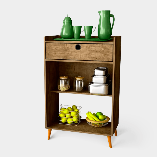 Aparador Buffet Com 1 Gaveta E Cantinho Do Café Com 4 Pés Retrô 65x98cm Canela