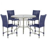 Mesa Ascoli 4 Cadeiras Cannes De Alumínio Fendi Trama Azul