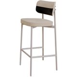 Banqueta Alta Bar Cozinha Sala De Jantar Aço Branco Kaira C01 Linho Areia Courino Preto - Lyam Decor