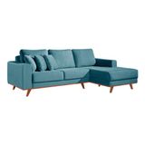 Sofá 4 Lugares Lombok Com Chaise Direito Poliéster Azul