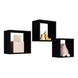 Kit 3 Nichos Decorativo 30 Cm Preto Ajl