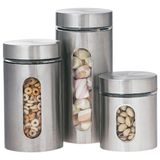 Potes Herméticos Em Vidro E Inox Conjunto 3 Peças Ideal Para Grãos E Massas