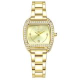 Relógio Feminino Em Aço Inoxidavel Quadrado De Quartzo Design Com Strass Dourado