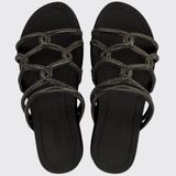 Sandália Feminina Rasteira Flat Plana Tiras Brilhantes Grendha Acolher 19082 - Preto - 36