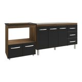 Armário Balcão Gabinete De Pia 140 Cm Carine E Balcão Para Fogão Cooktop 4 Bocas E Forno Elétrico Evelyn Savana Preto