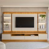 Estante Home Para Tv De Até 70 Polegadas 2 Portas 2 Gavetas Ripado Led São Paulo Linea Brasil