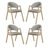 Kit 4 Cadeiras Para Mesa De Jantar Moderna Linho Balaqui Cinza Claro