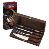Kit Para Churrasco Tramontina Em Aço Inox Cabo Vermelho Polywood Com Estojo De Madeira 4 Peças