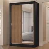 Guarda-roupa Solteiro 2 Portas De Correr Com Espelho 2 Gavetas Preto/rustic Vivare Madesa Preto/rustic