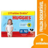 Fralda Descartável Huggies Tripla Proteção Mega Tamanho Xg - 9 Pacotes Com 28 Fraldas - Total 252 Tiras| Leve 2 Tiras Grátis