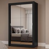 Guarda-roupa Solteiro 2 Portas De Correr Com Espelhos Preto Milano Madesa Preto