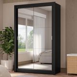 Guarda-roupa Solteiro 2 Portas De Correr Com Espelhos 4 Gavetas Preto Vivare Plus Madesa Preto