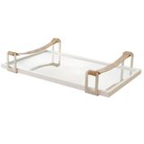 Bandeja Espelhada Tray Branco Com Alça Couro Marrom