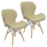 Kit 2 Cadeiras Charles Eames Eiffel Slim Wood Estofada - Bege