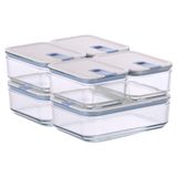 Conjunto De Potes De Vidro Herméticos Retangulares - 6 Unidades - Tampa Com Alavanca