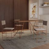 Mesa Jantar Industrial Trama 1,40x0,80m Amêndoa Com 4 Cadeiras Estofadas Vitória Bege E Cobre Marrom