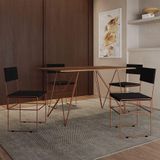 Mesa Jantar Industrial Trama 1,40x0,80m Amêndoa Com 4 Cadeiras Estofadas Vitória Cobre E Preta Marrom
