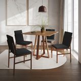 Conjunto De Jantar Mesa Mônaco 90cm Tampo Imbuia Com 4 Cadeiras Pretas Base Cobre Preto