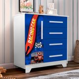 Cômoda Infantil Personagens 4 Gavetas 1 Porta Mdf Azul