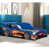 Cama Carro Solteiro Racing Car Azul Com Proteção Lateral Mdf Azul