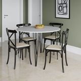 Mesa Com 4 Cadeiras Katrina Preta Elen Hairpin 110cm Jantar Branca Com Ferro Preto