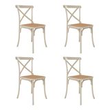 Kit 4 Cadeiras Jantar Cross Katrina X Off White Assento Bege Aço Branco