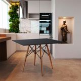 Mesa De Jantar Quadrada Eames Eiffel 90cm Preta Base Madeira Preto