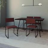 Mesa Jantar Paraty 137cm Tampo Preto Com 4 Cadeiras Angra Estofadas Preta E Marrom Preto