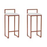Kit 2 Banquetas Alta Industrial Premium Bar Cozinha Bistrô Aço Dori Cobre Assento Corino Branco Marrom