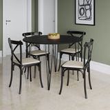 Mesa Jantar Redonda Preta Elen 110cm Hairpin Com 4 Cadeiras Katrina Preto