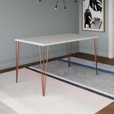 Mesa De Jantar Elen 140x80cm Tampo Branco Com Base Cobre Branco