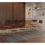 Mesa Jantar Retangular Industrial Trama 1,50x0,90m Preta Com 6 Cadeiras Estofadas Marrom E Cobre Vit Preto