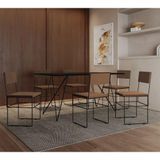 Mesa Jantar Retangular Industrial Trama 1,50x0,90m Preta Com 6 Cadeiras Estofadas Marrom E Preta Vit Preto