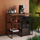 Aparador Adega Industrial 2 Prateleiras Bourbon 80cm Preto Carvalho