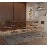 Mesa Jantar Retangular Industrial Trama 1,50x0,90m Amêndoa 6 Cadeiras Estofadas Marrom E Cobre Vitór Marrom
