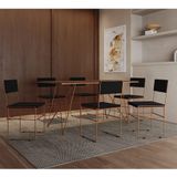 Mesa Jantar Retangular Industrial Trama 1,50x0,90m Amêndoa 6 Cadeiras Estofadas Preta E Cobre Vitóri Marrom
