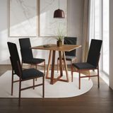 Conjunto De Jantar Mesa Mônaco Premium 90cm Imbuia Com 4 Cadeiras Estofadas Pretas Base Cobre Preto