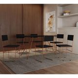 Mesa Jantar Retangular Industrial Trama 1,50x0,90m Preta Com 6 Cadeiras Estofadas Pretas E Cobre Vit Preto