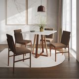Conjunto De Jantar Mesa Mônaco 90cm Tampo Branco Com 4 Cadeiras Marrom Base Cobre Preto