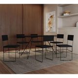 Mesa Jantar Retangular Industrial Trama 1,50x0,90m Preta Com 6 Cadeiras Estofadas Pretas Vitória Preto