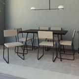 Mesa Jantar Paraty 150cm Tampo Preto Com Cadeiras 6 Cadeiras Angra Estofadas Preta E Bege Preto