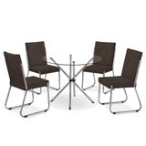 Mesa De Jantar Aço Nobre Leticia Com Tampo De Vidro E 4 Cadeiras Liz Com Assento Estofado Revestido Em Suede